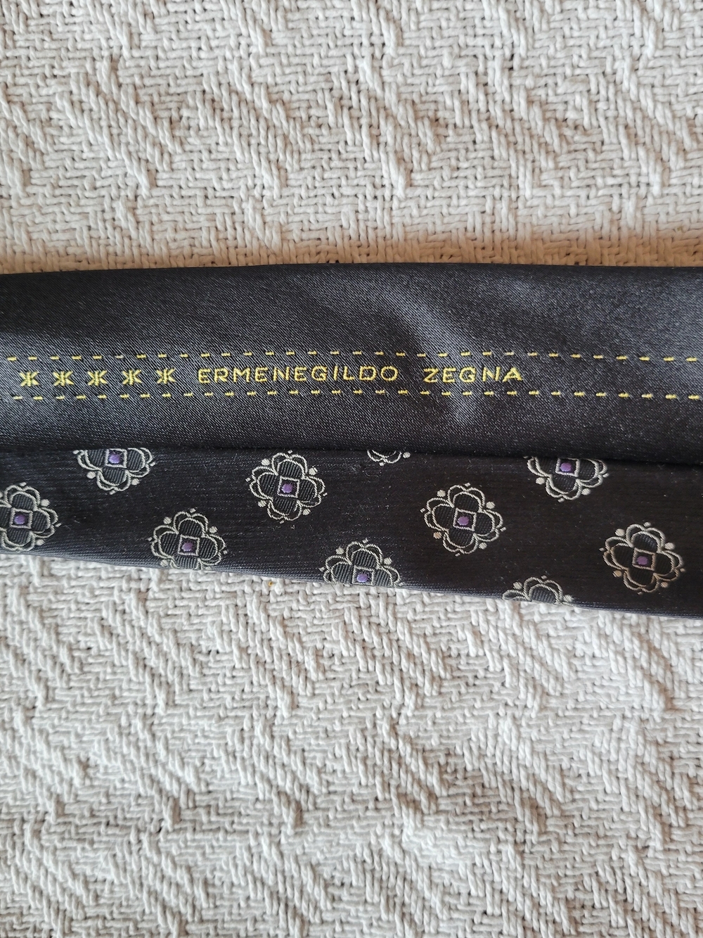 Zegna Grey Patterned Men's Tie - Picture 5 of 7